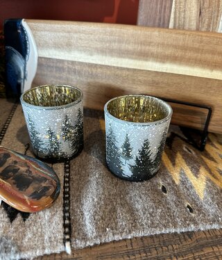 Melrose Winter Snow Pine Trees Votive Holder- 3'H