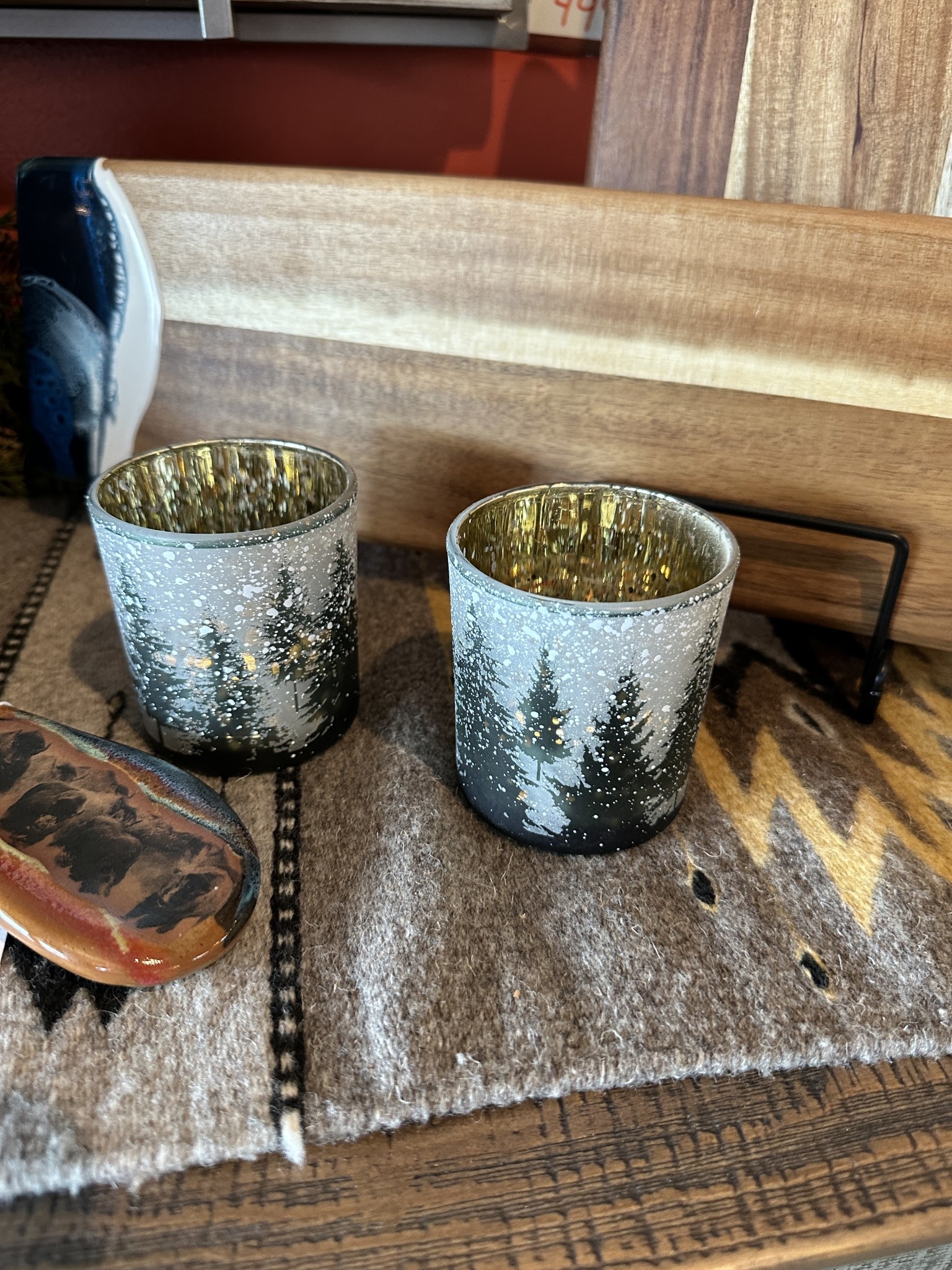Melrose Winter Snow Pine Trees Votive Holder- 3'H