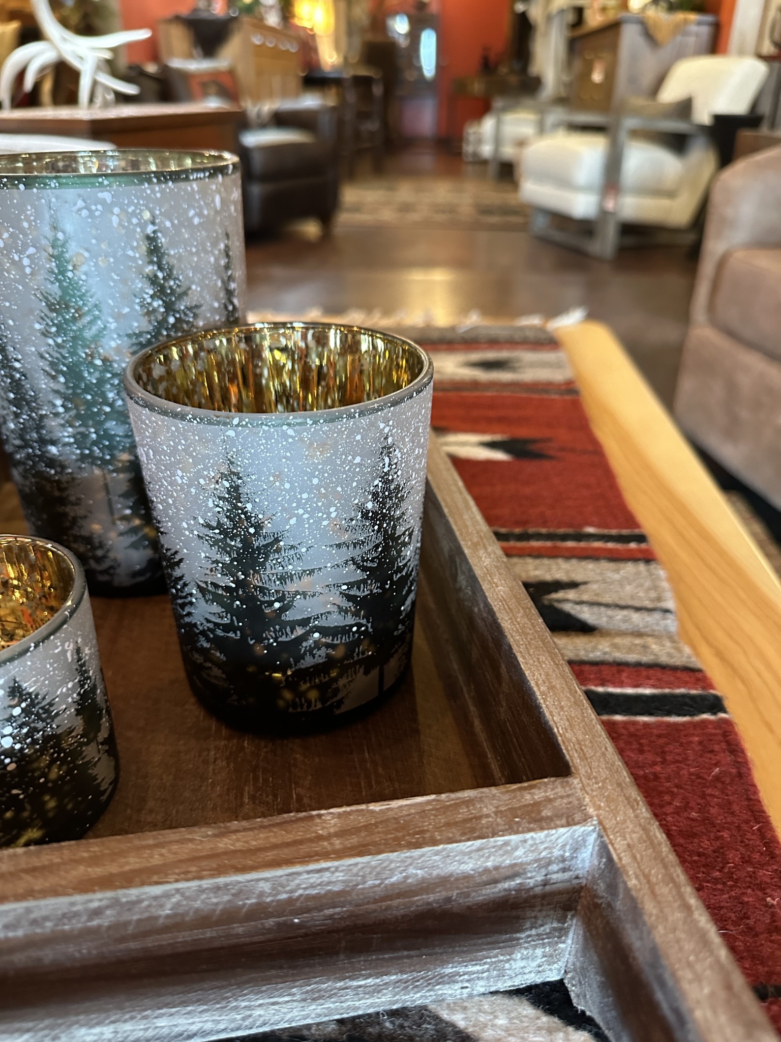 Melrose Winter Snow Pine Trees MEDIUM Candle Holder-5"H