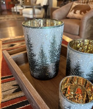 Melrose Winter Snow Pine Trees LARGE Candle Holder-7"H