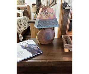 Mexican Country Mesquite 15H Lamp w/Turq Inlay Crosshatch Copper Shade - Big  Bear Furniture