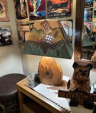 Mexican Country Mesquite 21H Lamp w/inlay and Scallope Copper Shade