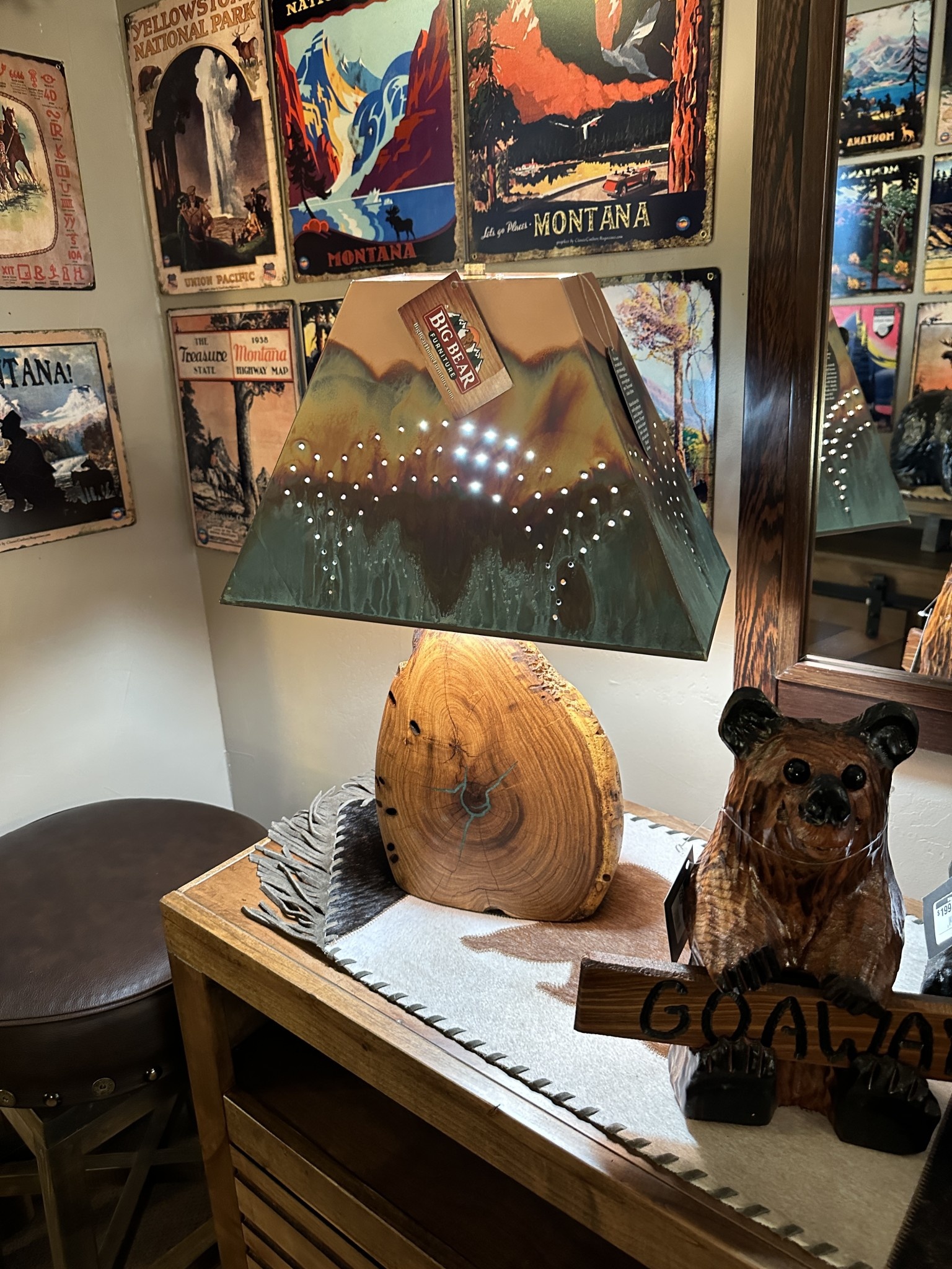 Mexican Country Mesquite 21H Lamp w/inlay and Scallope Copper Shade