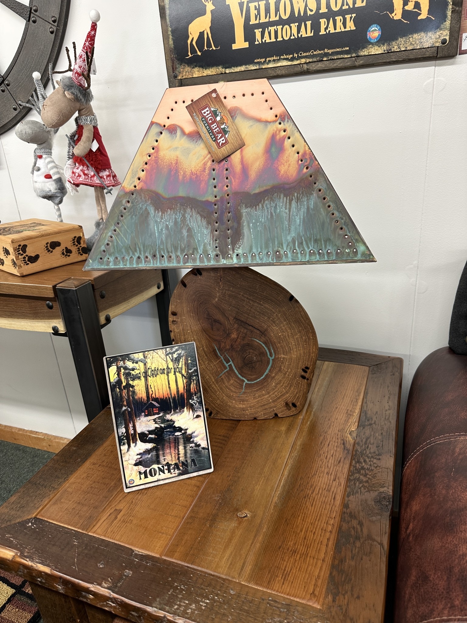Mexican Country Mesquite 24H Lamp w/inlay & punch Copper Shade