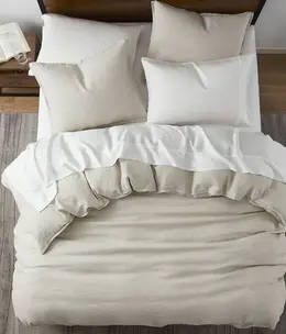 Hiend 100% Linen Reversible 3pc Duvet Set-KING-Natural