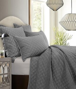 Hiend Diamond Velvet 3 pc Quilt Set - KING - Gray