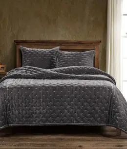 Hiend Stella 3pc Velvet Quilt Set-QUEEN-Slate