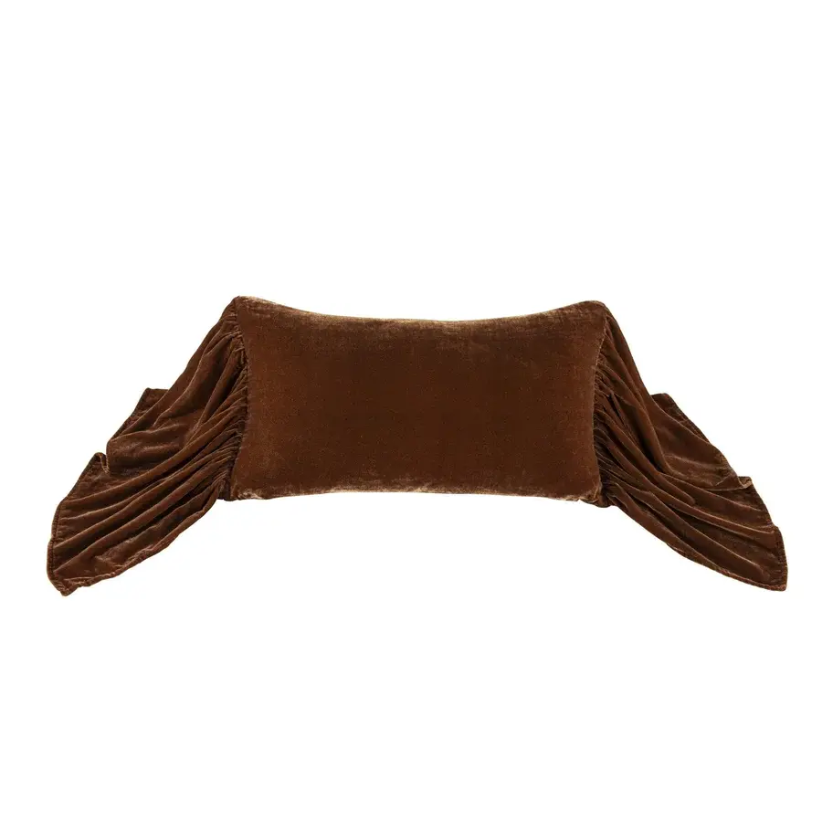 Hiend Stella Velvet Long Ruffled Pillow 26x14-Copper Brown