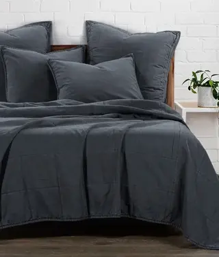 Hiend Stonewash Cott Canv Coverlet 3pc Set-KING-Charcoal