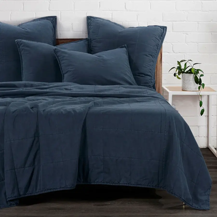 Hiend Stonewash Cott Canv Coverlet 3pc Set-KING-Denim