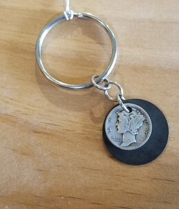 cool water jewelry KC23 Am Heritage Mercury Dime & Disc Key Ring****