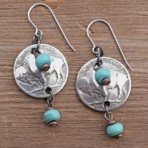 cool water jewelry EW278 Plains Buffalo Nickel/Embellished Turquoise Earrings