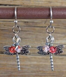 cool water jewelry EW318-124 Watermelon Rose-Dragonfly Earrings