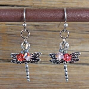 cool water jewelry EW318-124 Earrings: Watermelon Rose-Dragonfly