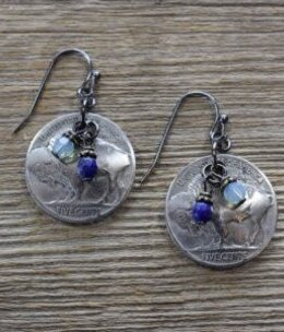 cool water jewelry EW475-184 Plains Buffalo Nickel/Lapis/Turquoise Earrings****