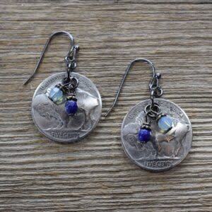 cool water jewelry EW475-184 Plains Buffalo Nickel/Lapis/Turquoise Earrings****