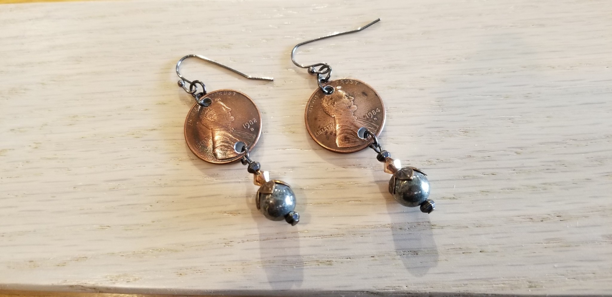 cool water jewelry EW540-180 Am Heritage Lincoln Pennies & Pyrite Drop Earrings****