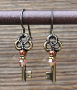 cool water jewelry EW728-214 Carnelian Rose w/Key Charms Earrings