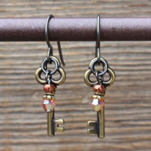 cool water jewelry EW728-214 Carnelian Rose w/Key Charms Earrings