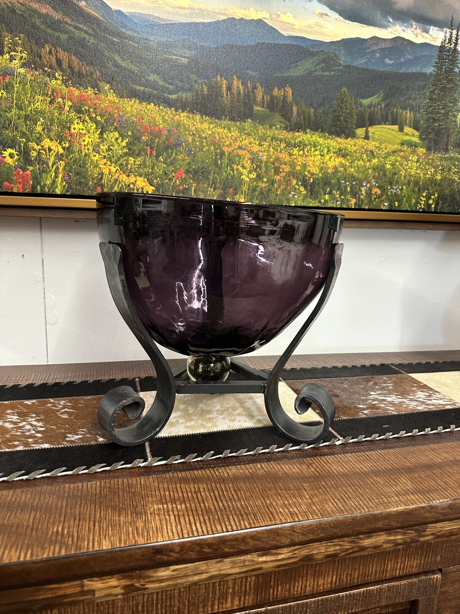 Artisans Glass Bowl w/Iron Base PURPLE