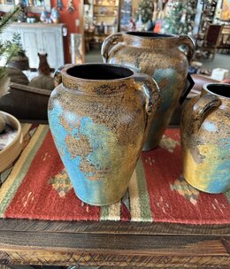 Artisans Turquoise/Brown Clay Pot-MEDIUM 8x11