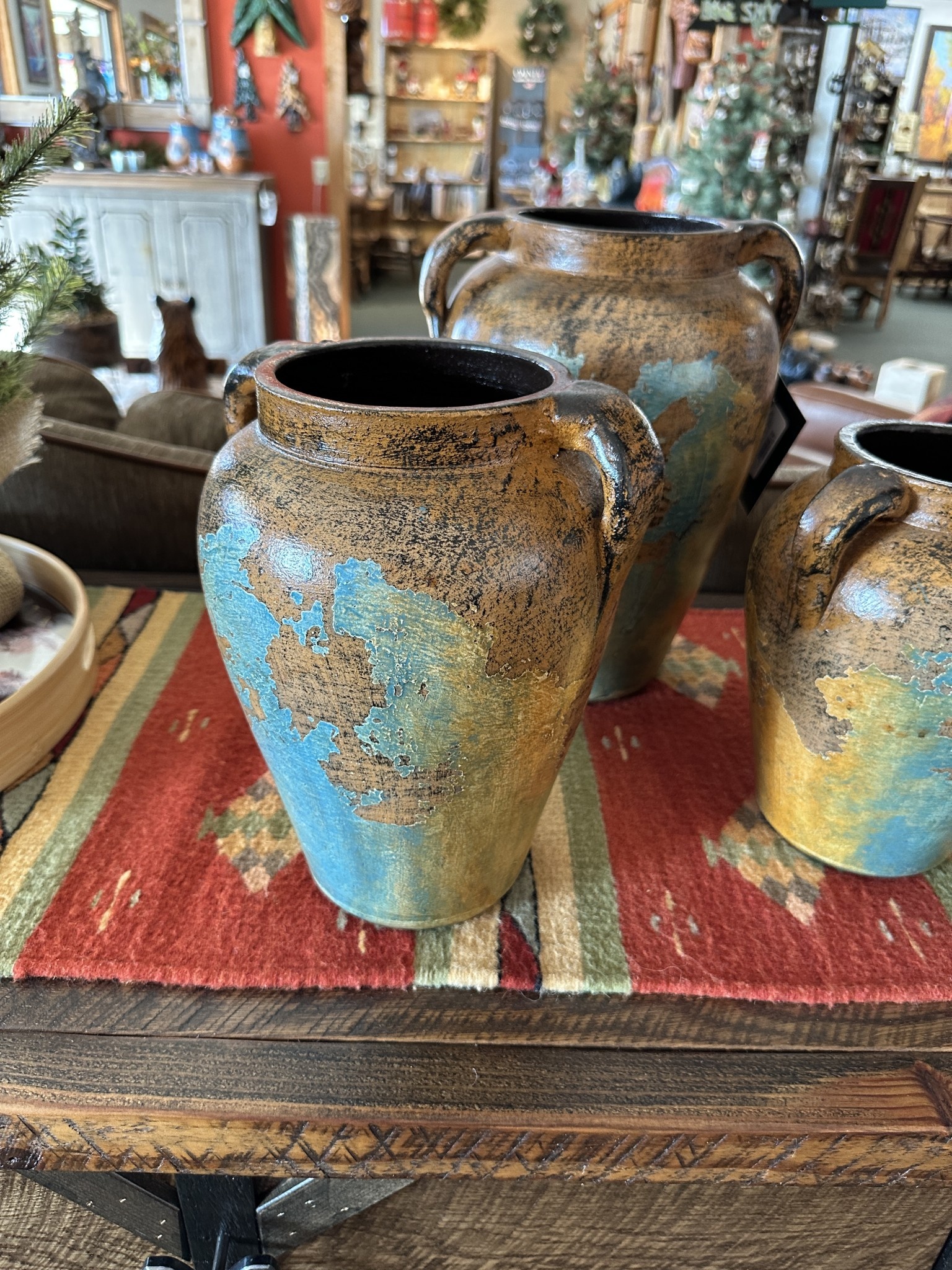 Artisans Turquoise/Brown Clay Pot-MEDIUM 8x11