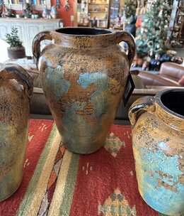 Artisans Turquoise/Brown Clay Pot-LARGE 9x12