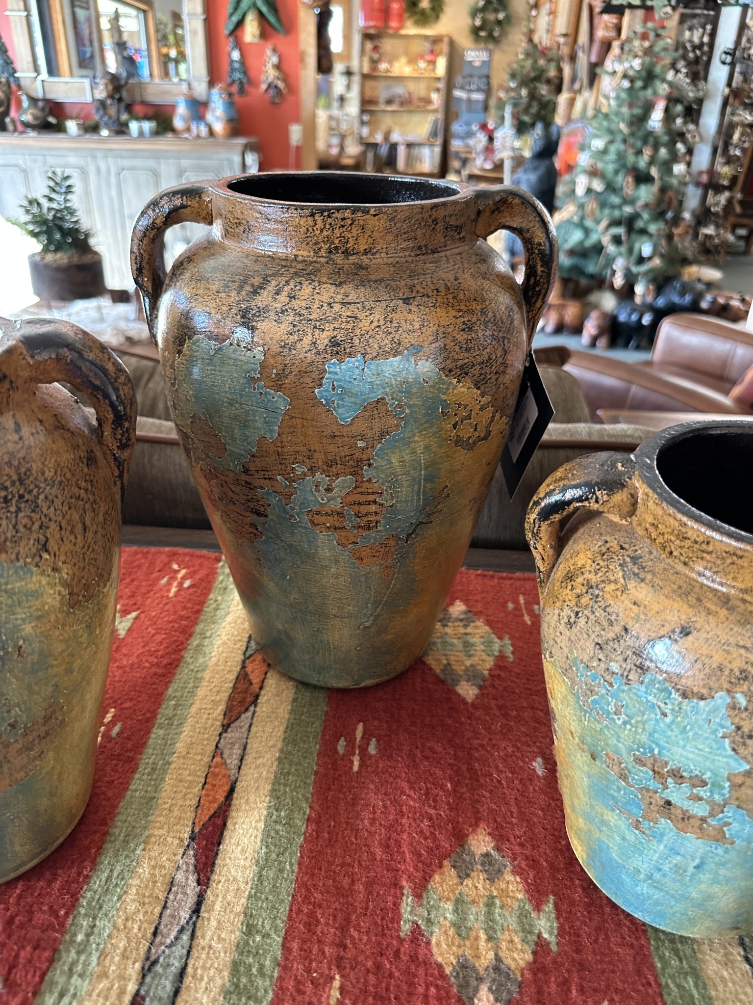 Artisans Turquoise/Brown Clay Pot-LARGE 9x12