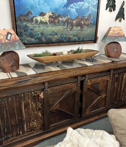 Artisans Old Pine Buffet w/3 Shelves & 2 Sliding Doors