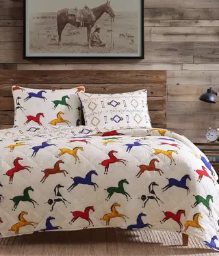 Hiend Native American Horse Reversible Quilt Set-TWIN