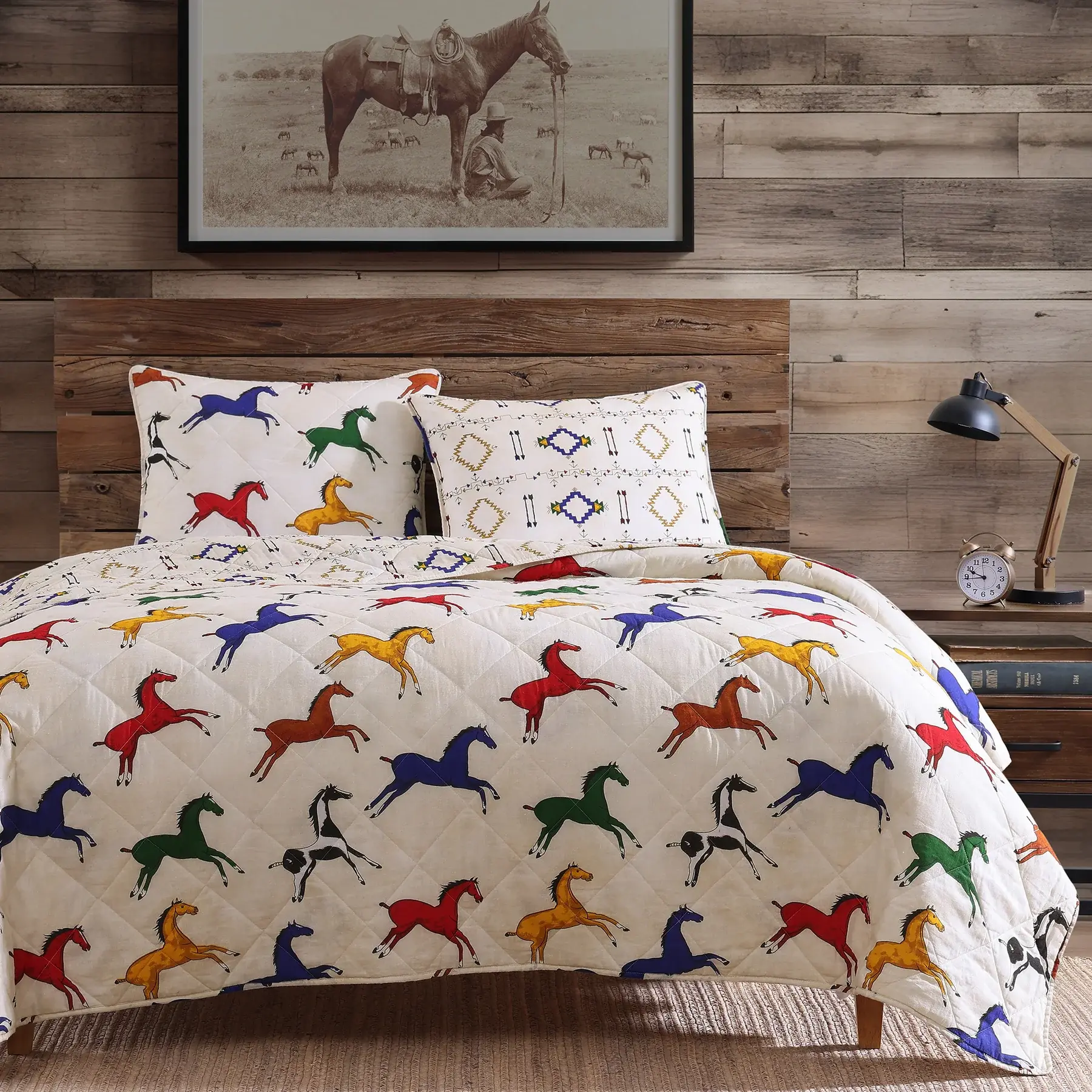 Hiend Wild Horses Reversible Quilt Set-TWIN