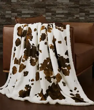 Hiend Elsa Cowhide Sherpa Throw 54x68, Brown