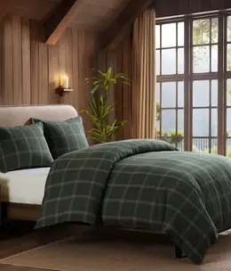 Hiend Windowpane Plaid 3pc Comforter Set-KING, Hunter Green