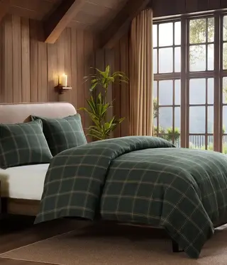 Hiend Windowpane Plaid 3pc Comforter Set-KING, Hunter Green