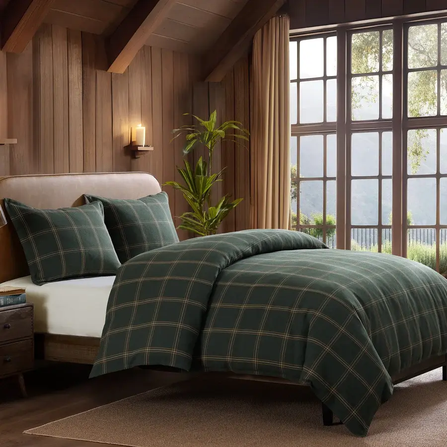 Hiend Windowpane Plaid 3pc Comforter Set-KING, Hunter Green
