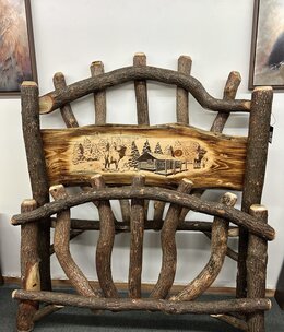 Troyers Rustic Log Log Queen Bed w/Artwork