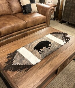 Gaucho Wide Cowhide Table Runner w/Buffalo 3.5'x14"