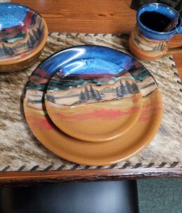 Always Azul 4 pc Place Setting of Pottery Dinnerware (Dinner Plate, Salad Plate, Bowl, Mug)