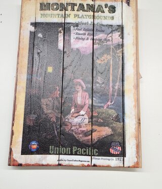 Classic Outdoor Magazines Union Pacific MT Playground Mtn Picnic 14x20 Wood Sign*****
