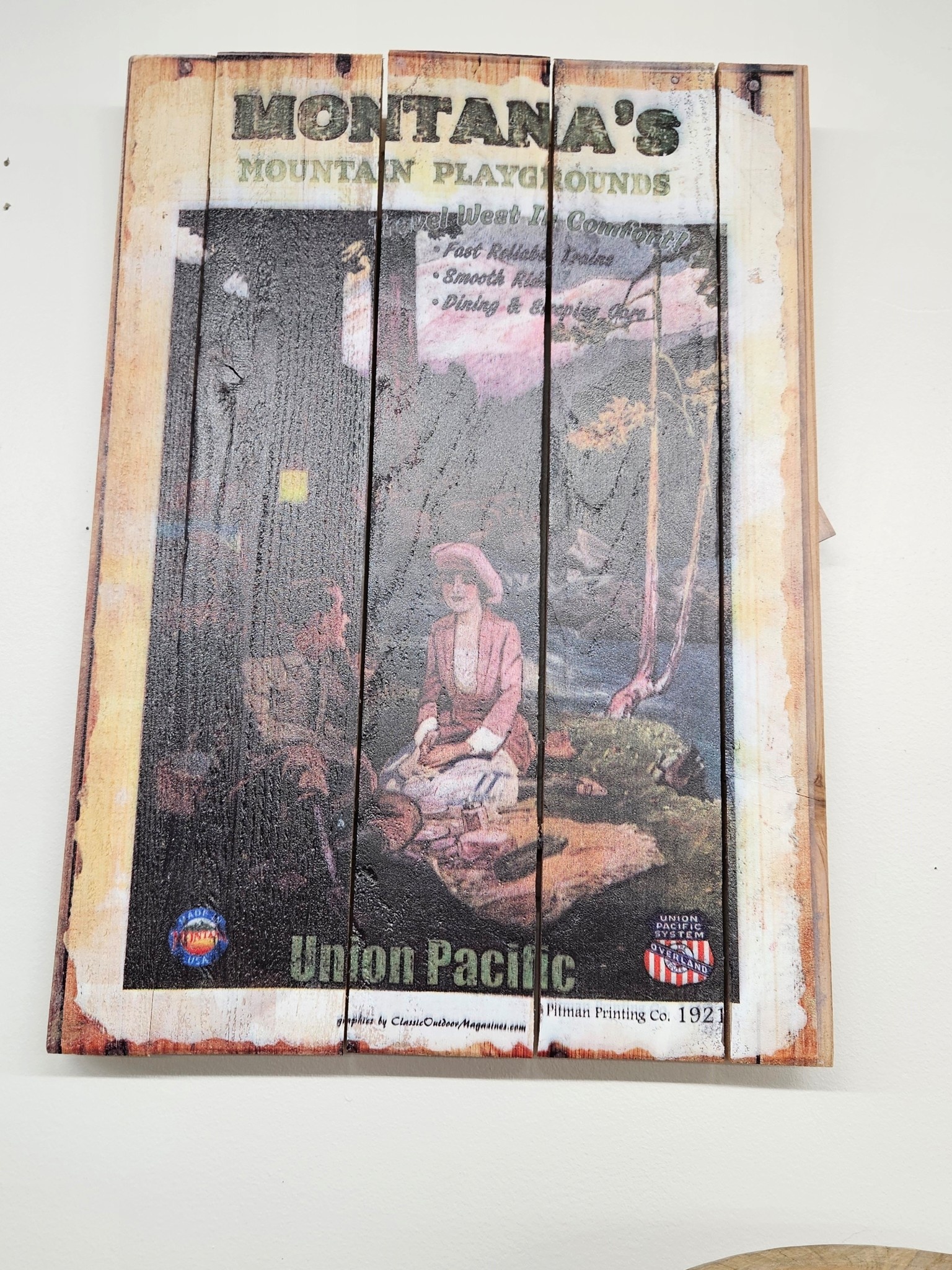 Classic Outdoor Magazines Union Pacific MT Playground Mtn Picnic 14x20 Wood Sign*****