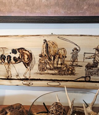 MCE Industries Wood Burnt Art- Young Cowboys & Horses