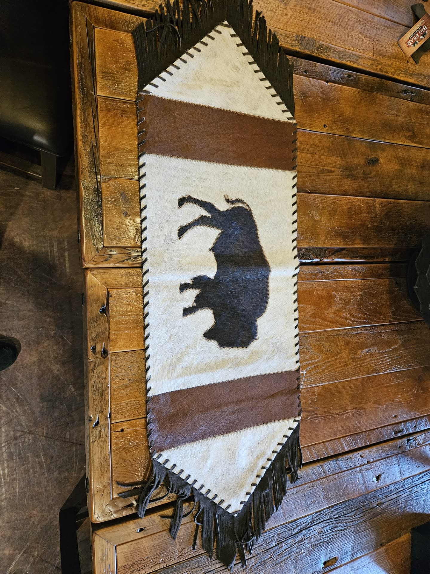Gaucho Wide Cowhide Table Runner w/Buffalo 3.5'x14"