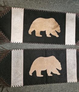 Gaucho Wide Cowhide Table Runner w/BEAR 3.5'x14"