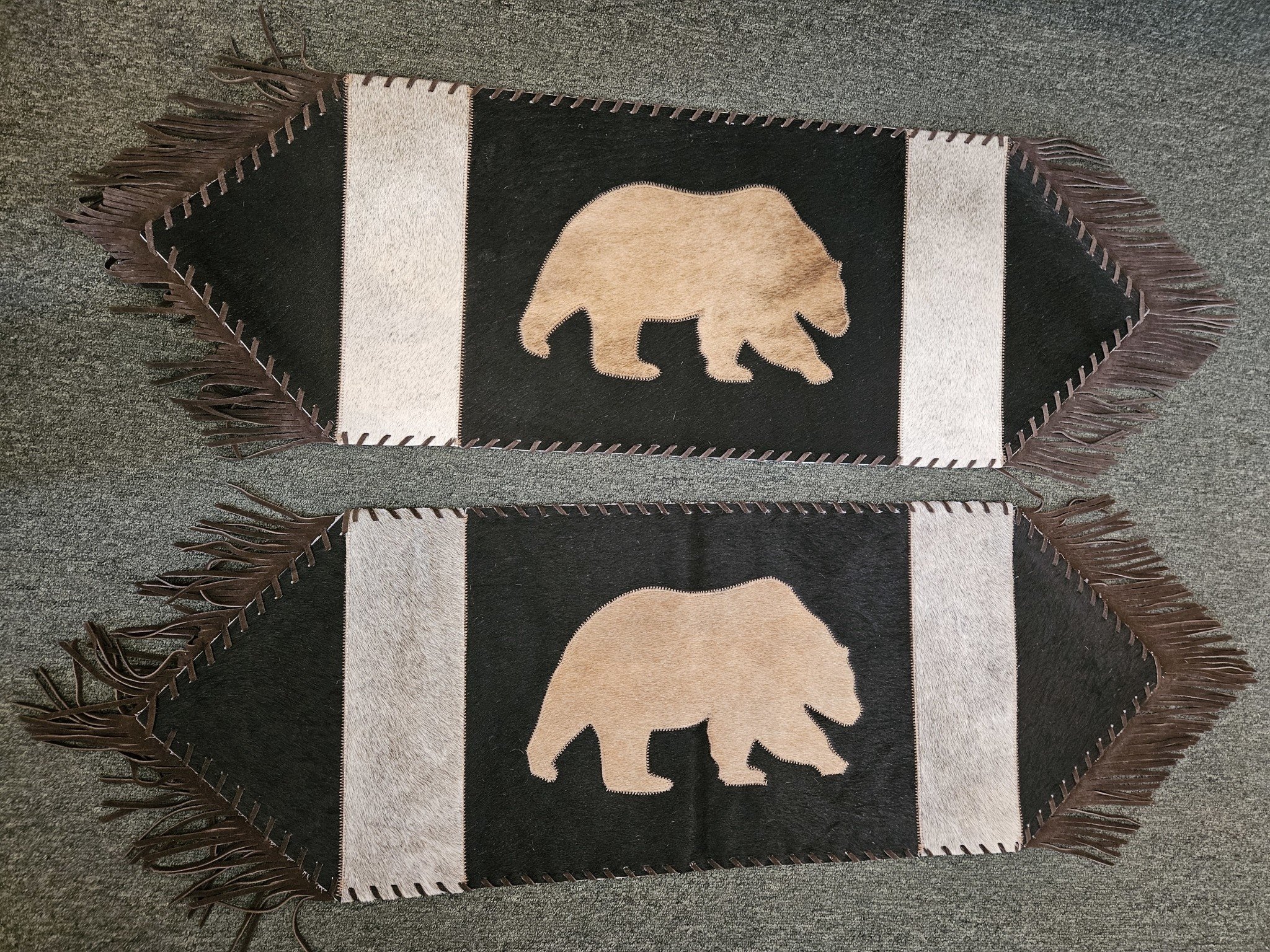 Gaucho Wide Cowhide Table Runner w/BEAR 3.5'x14"