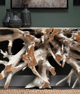 Crestview Tiga Nat Teak Root Console Table 64x16x31