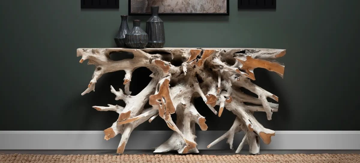 Crestview Tiga Nat Teak Root Console Table 64x16x31