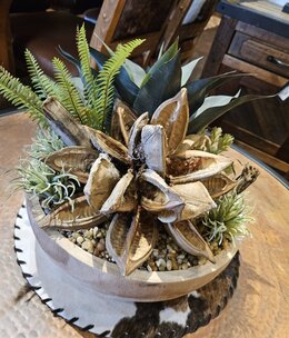 D&W Silks Ambrose Planter (Star pod, fern & Succulents)
