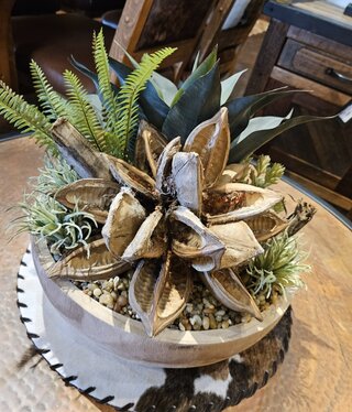 D&W Silks Ambrose Planter (Star pod, fern & Succulents)