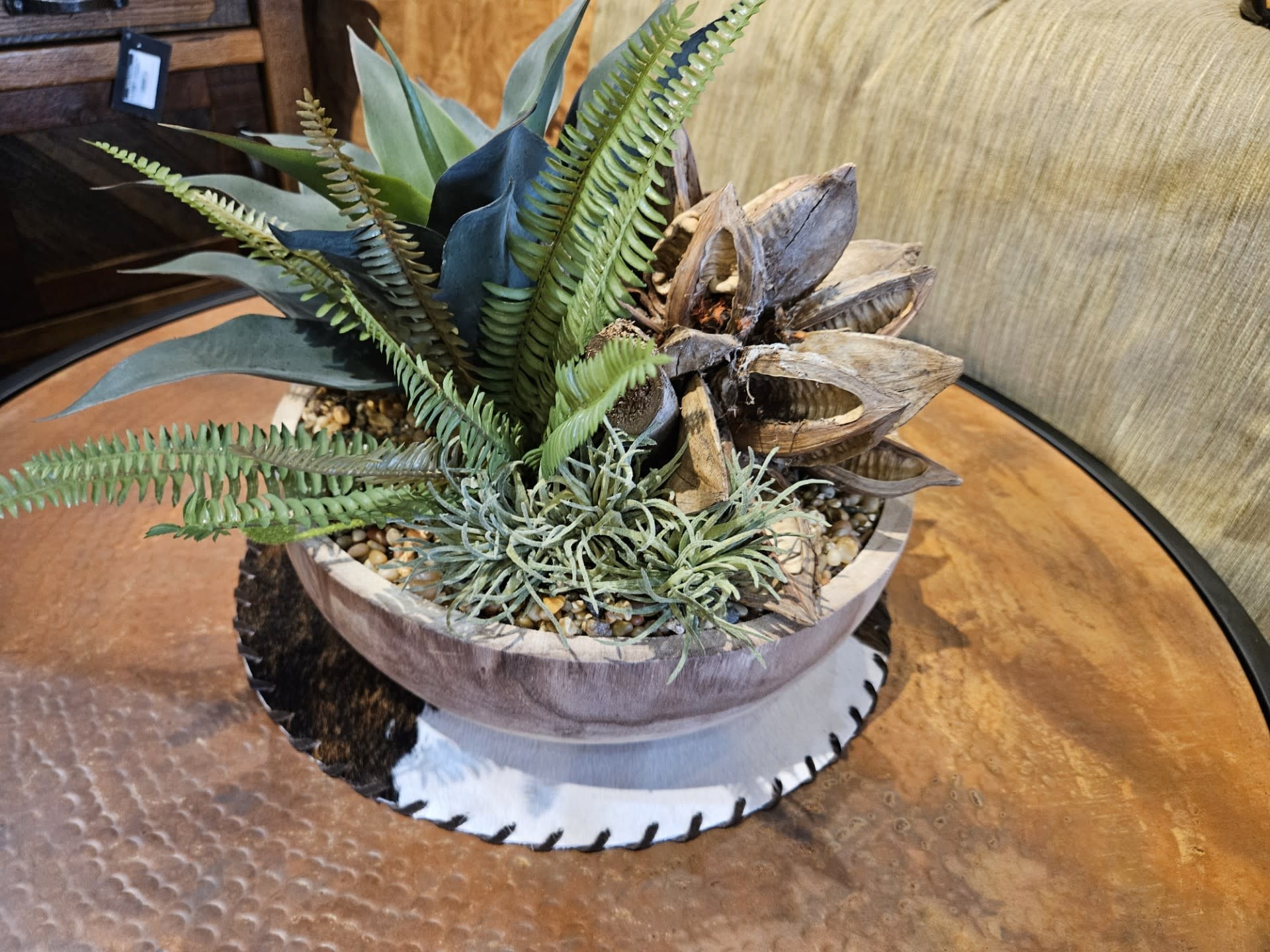 D&W Silks Ambrose Planter (Star pod, fern & Succulents)