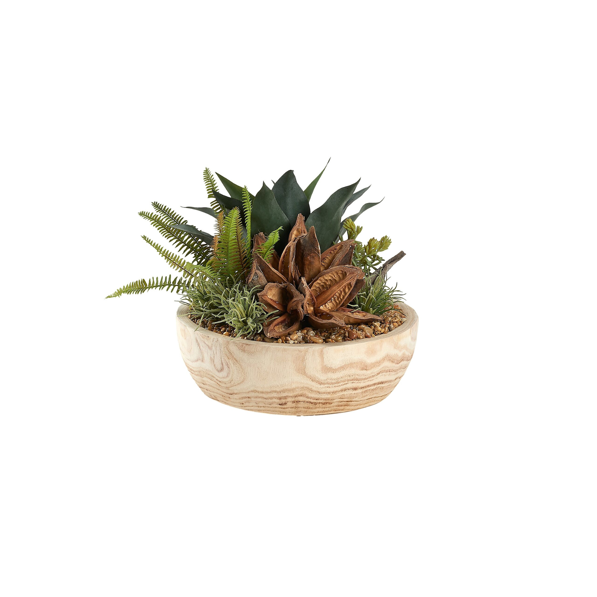 D&W Silks Ambrose Planter (Star pod, fern & Succulents)